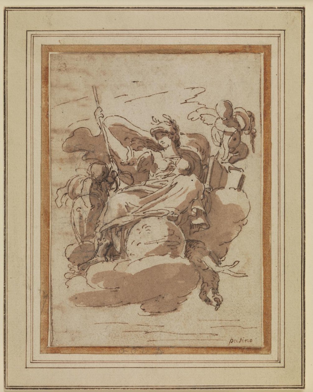 Allegorisk kvinneskikkelse, sittende på skyer av Charles Mellin