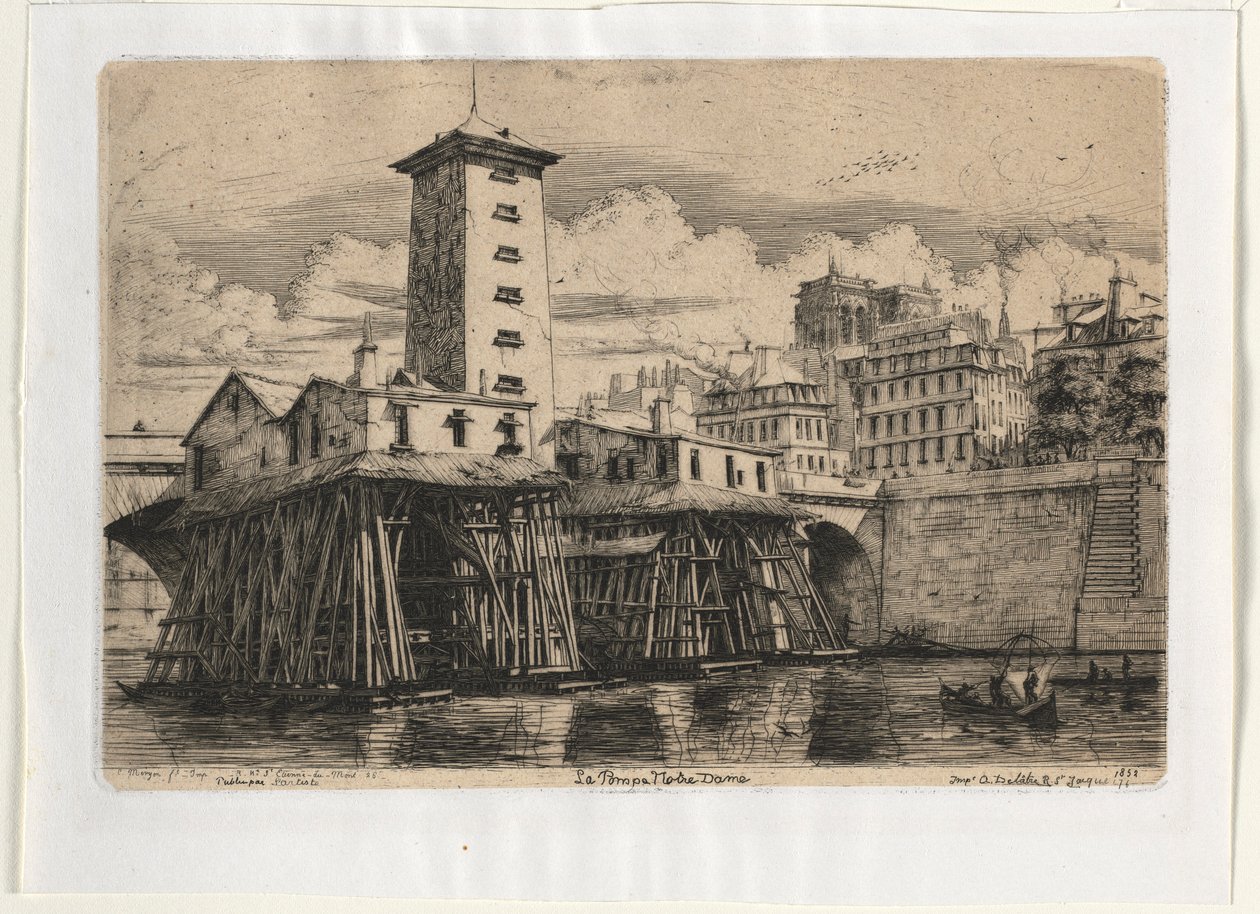 Notre Dame pumpehus, Paris, 1852. av Charles Meryon