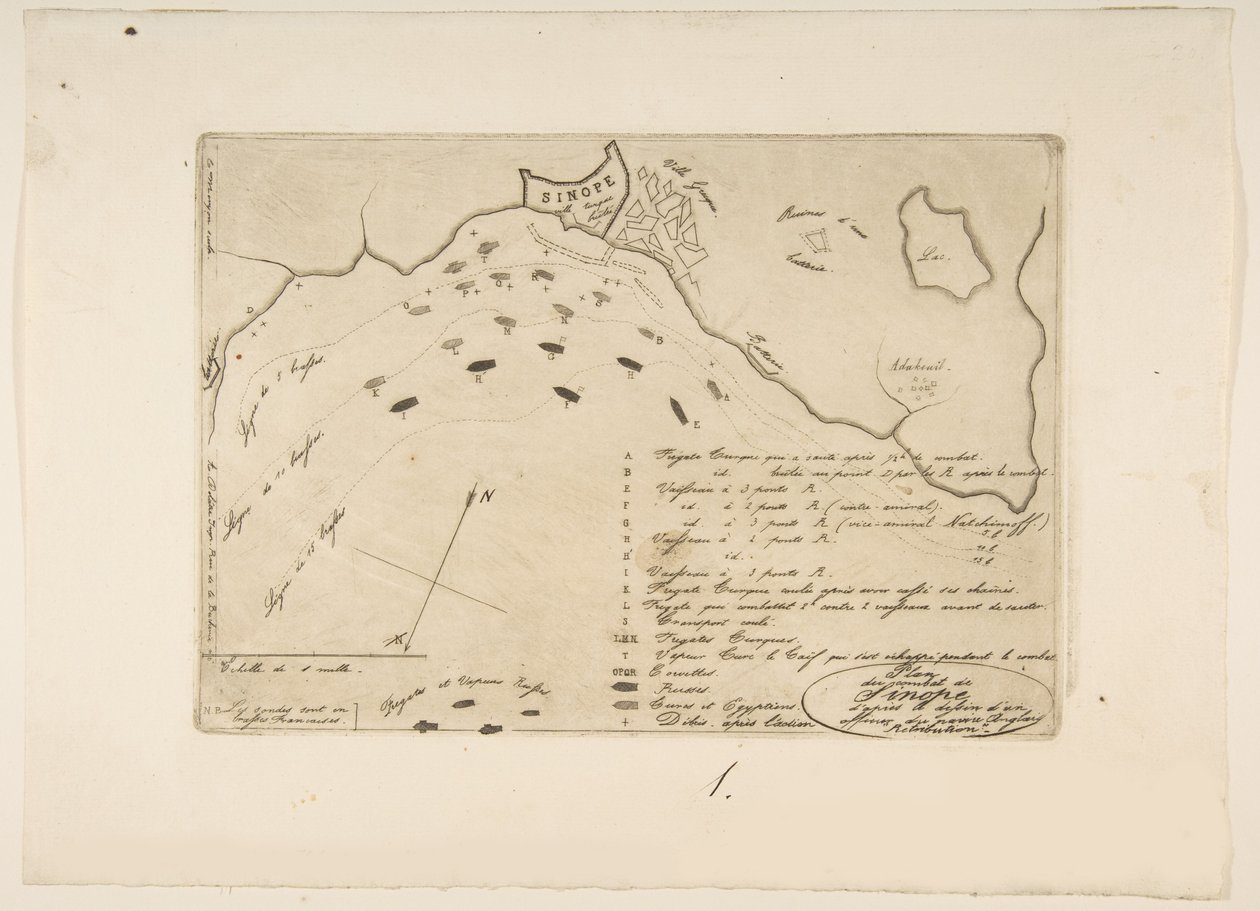 Plan for slaget ved Sinope, 1853. av Charles Meryon