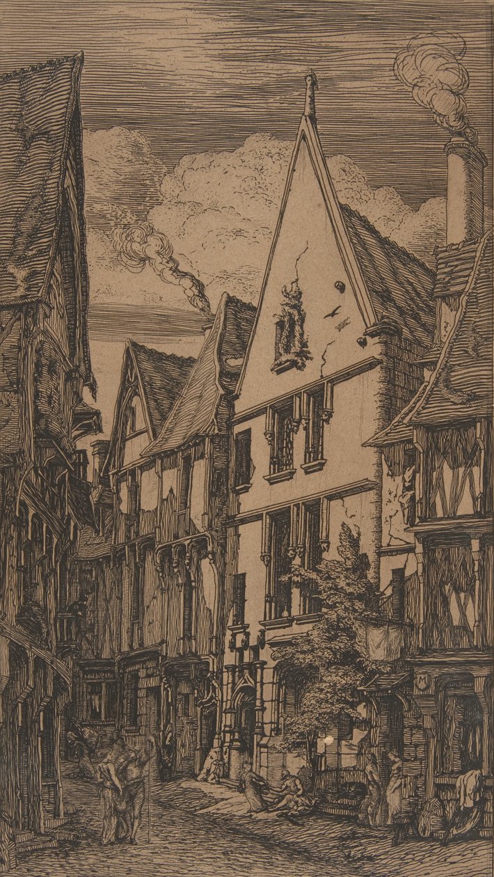 Rue des Toiles, Bourges, 1853. av Charles Meryon