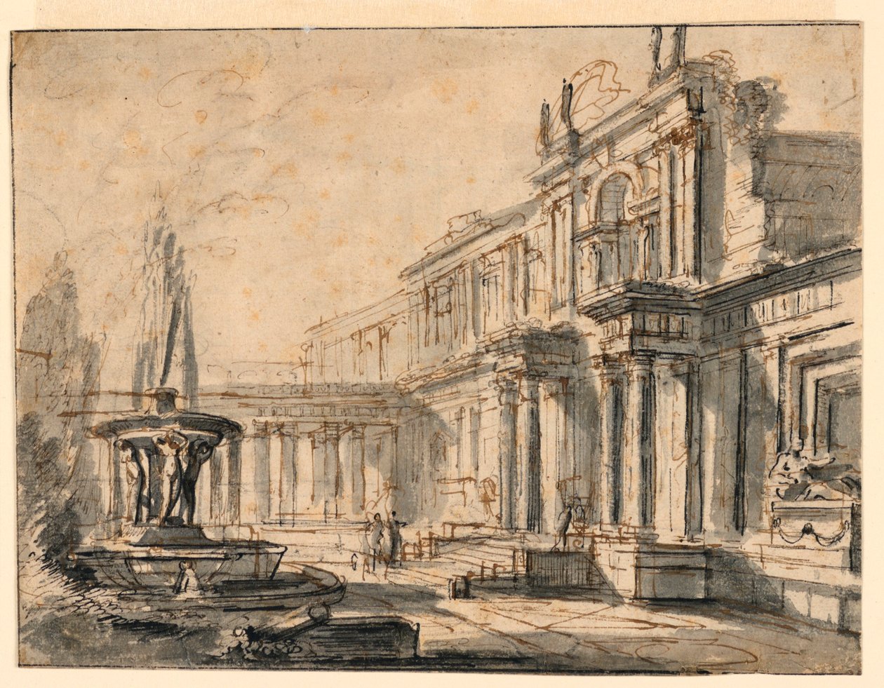 Architectural Fantasy: A Courtyard av Charles Michel Ange Challe