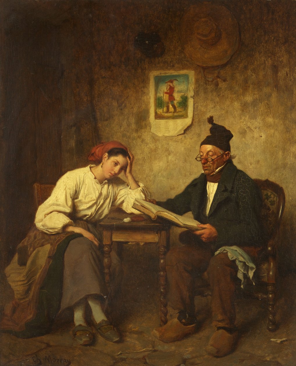 Far og datter (olje på panel) av Charles Moreau