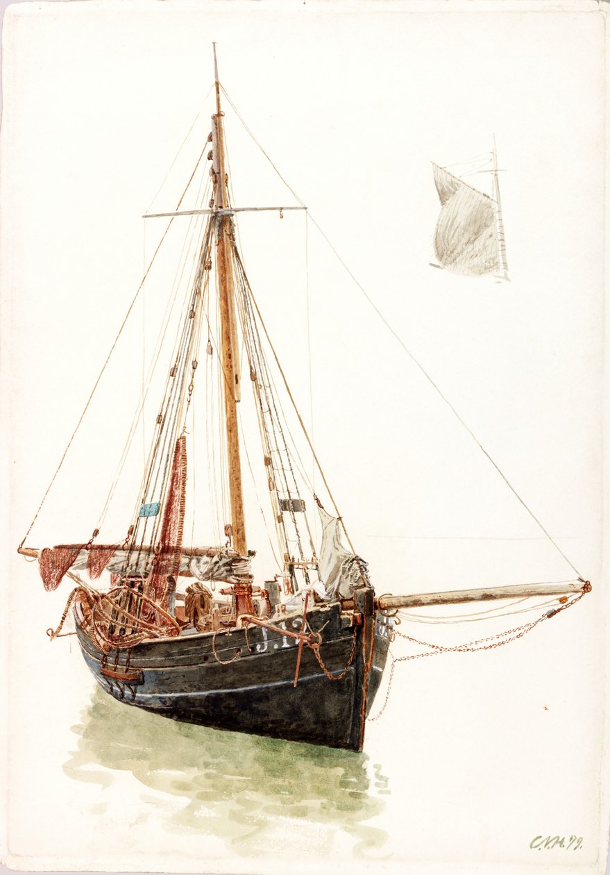 Studie av en fiskebåt (kroppsfarge) av Charles Napier Hemy