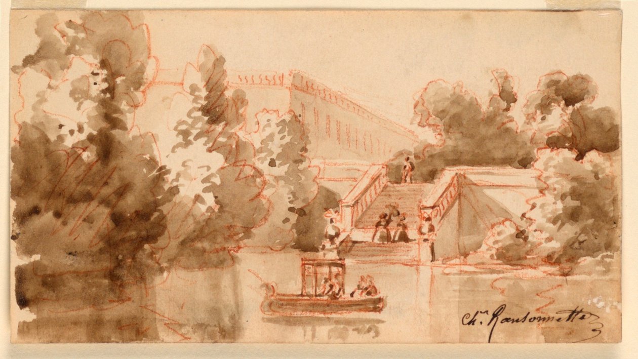Imaginær utsikt over slottet Vaux-le-Vicomte av Charles Nicolas Ransonnette