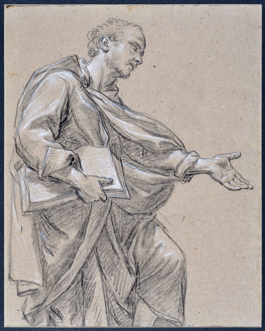 Drapee-figur som holder en bok (tegning) av Charles Parrocel