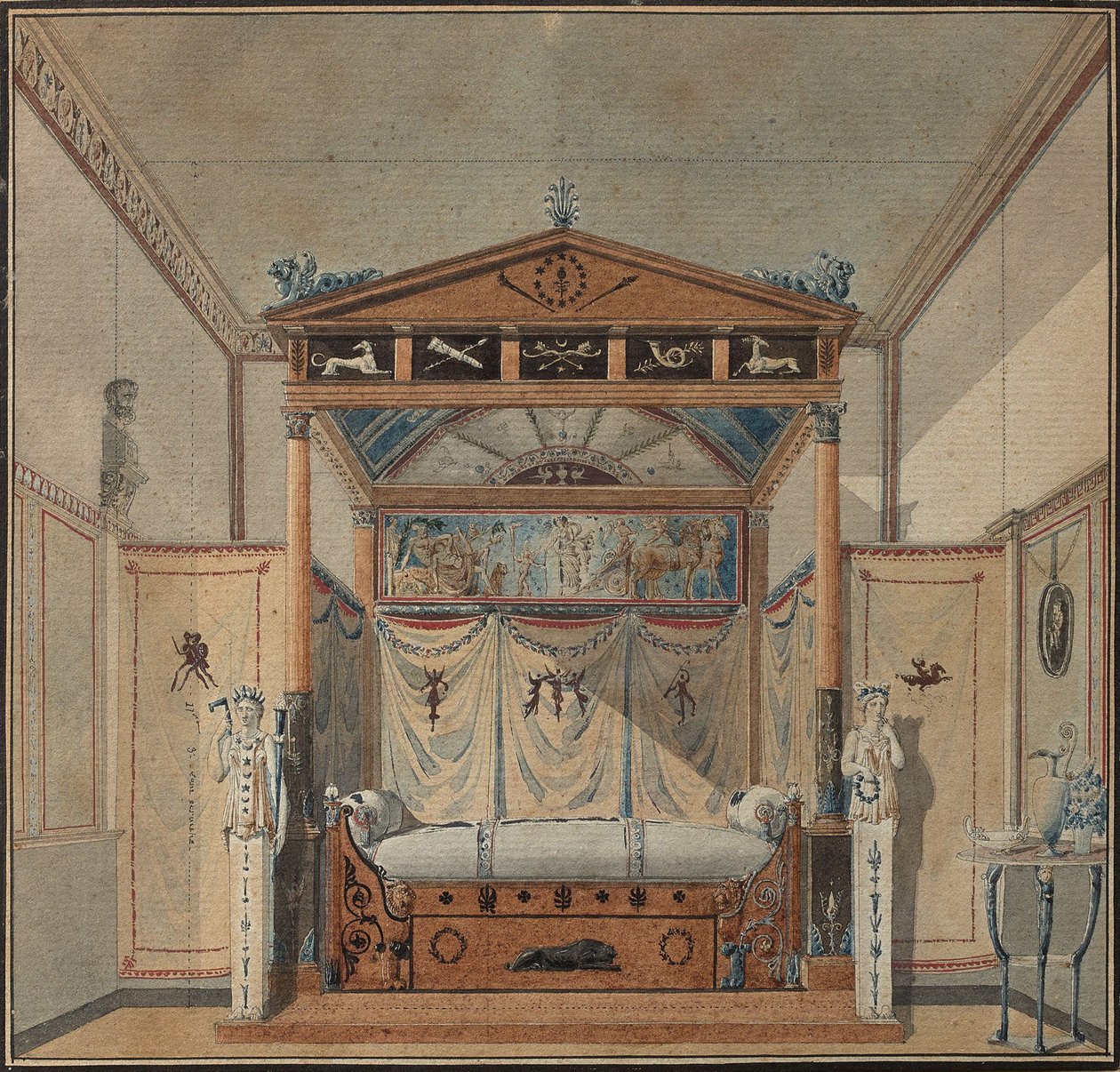 Design av sengen, ca. 1800. av Charles Percier