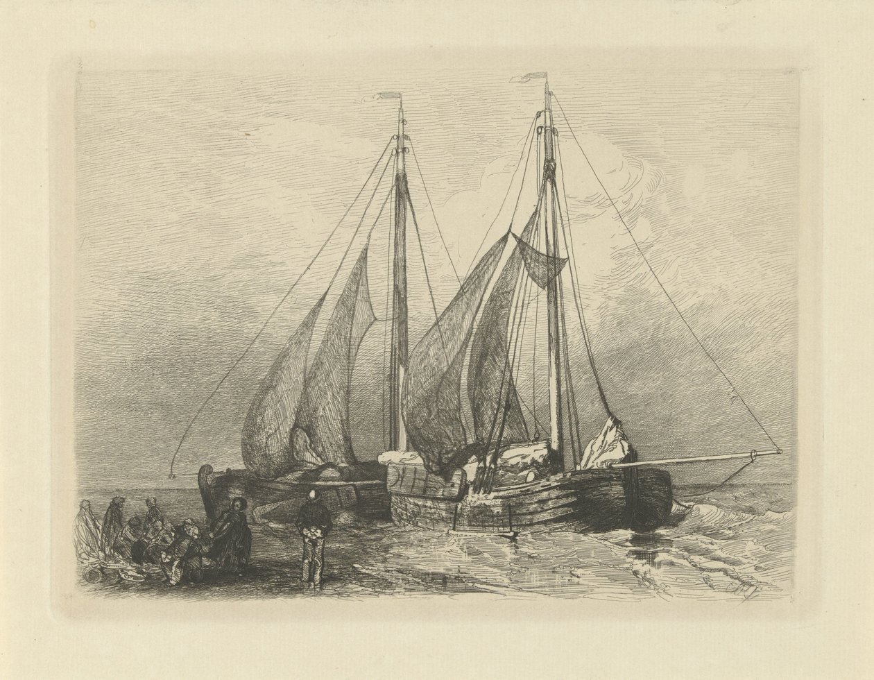 Seilskuter på en strand av Charles Rochussen