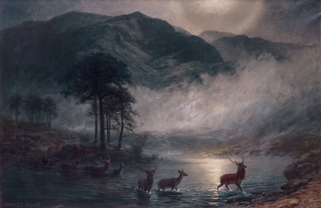 The River Crossing (olje på lerret) av Charles Stuart