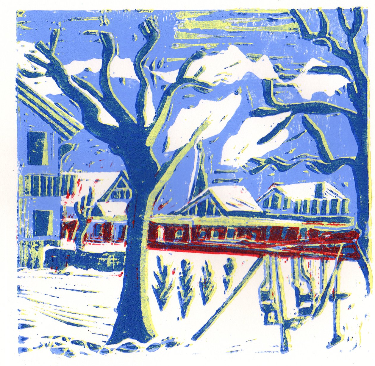 Mayrhofen Trees, 2015 (linoprint) av Charlotte Orr