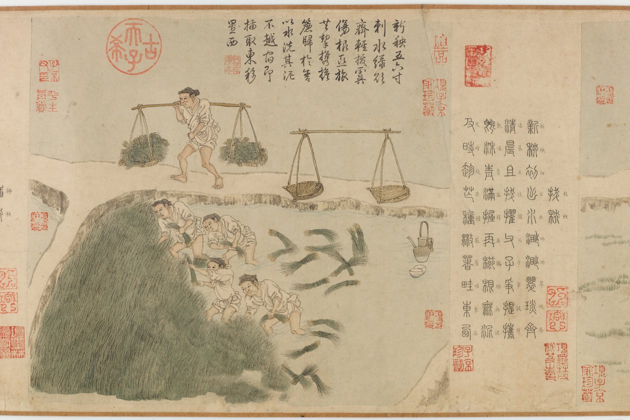 Tilling Rice, Yuan-dynastiet (blekk og farge på papir) av Cheng Qi