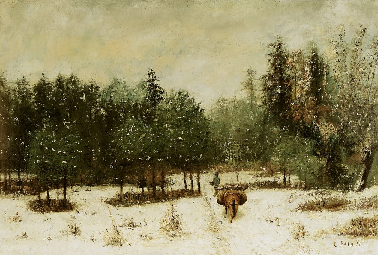 Inngang til skogen om vinteren. Snøeffekt, 1873 av Cherubino Pata