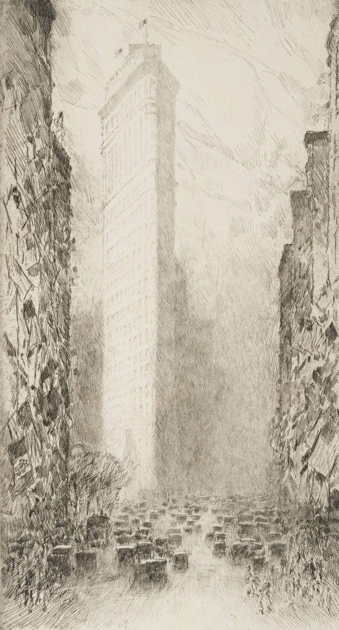 Washingtons bursdag-Fifth Avenue på 23rd Street av Childe Hassam