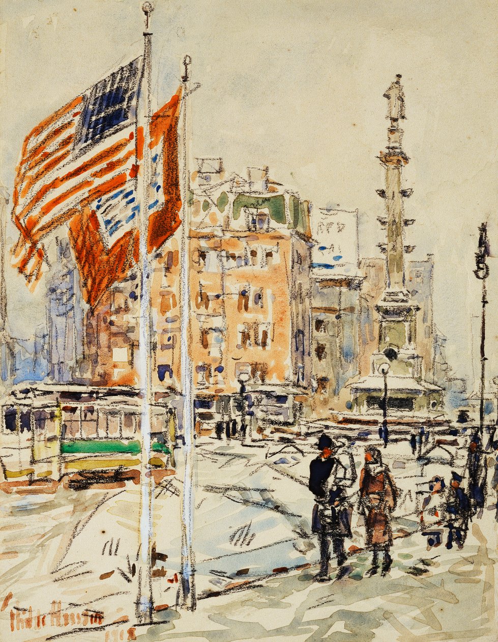 Flagg, Columbus Circle av Childe Frederick Hassam