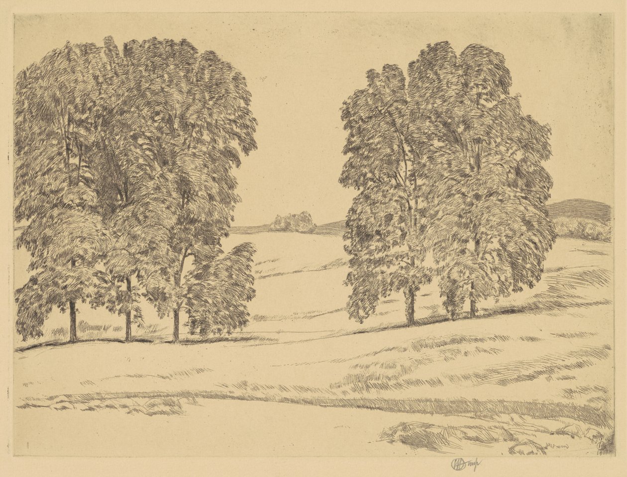 Hickories i en slåttemark av Childe Hassam