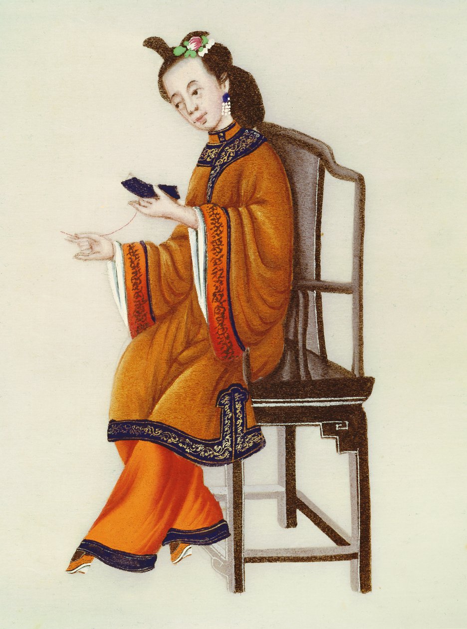 En kinesisk kvinne stopper, Qianlong-perioden (1736–96) av Chinese School