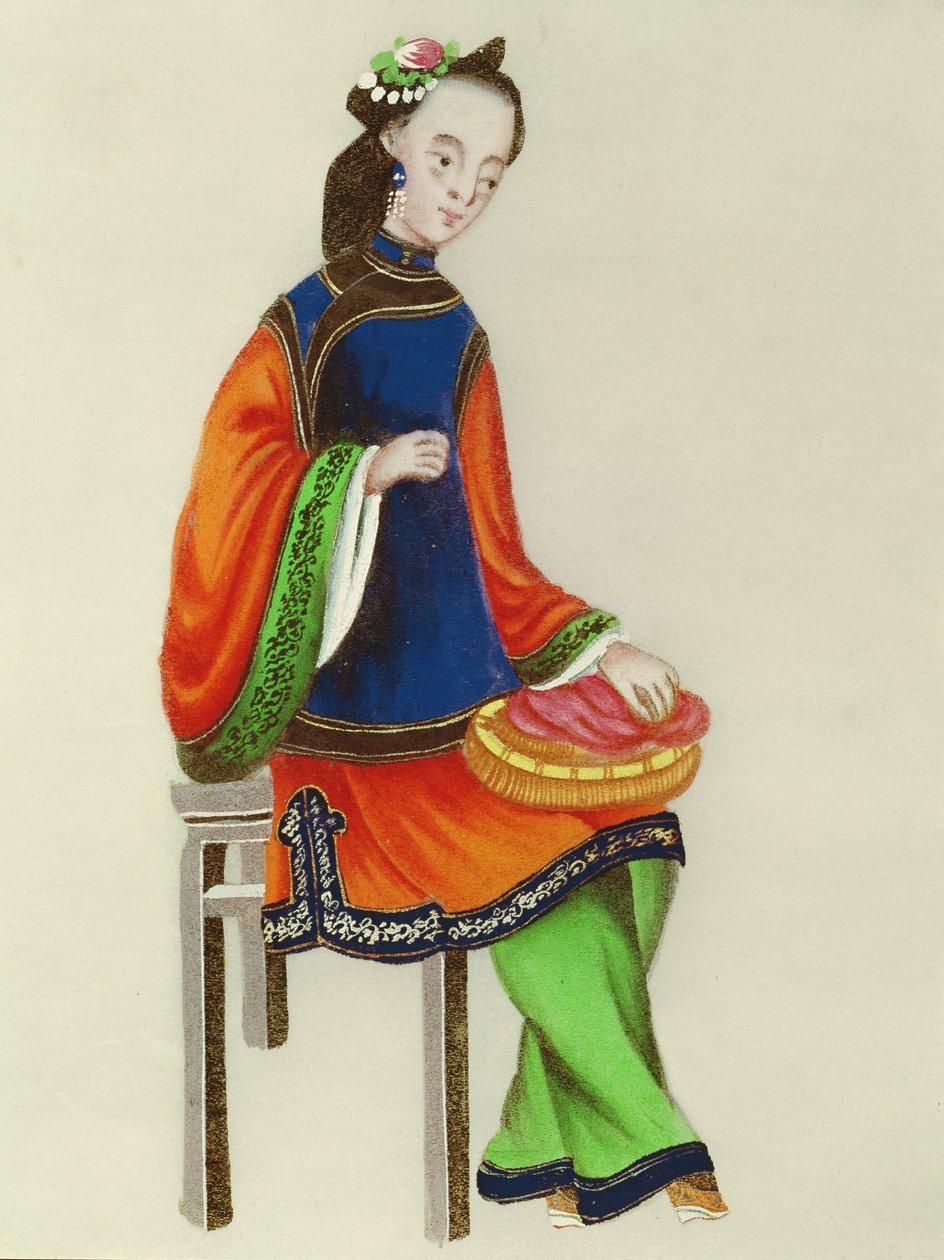 En kinesisk kvinne stopper, Qianlong-perioden (1736–96) av Chinese School