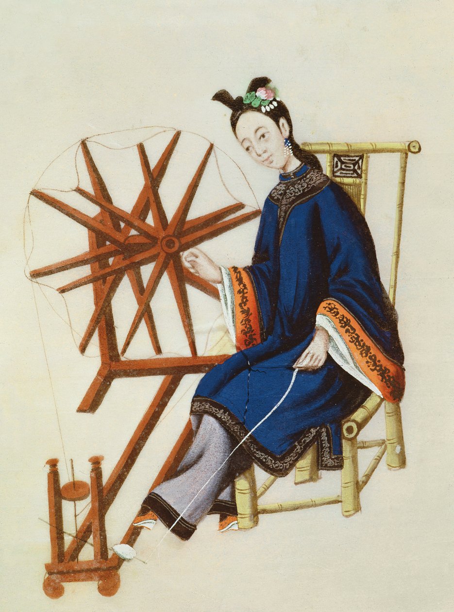 En kinesisk kvinne som spinner, Qianlong-perioden (1736–96) av Chinese School