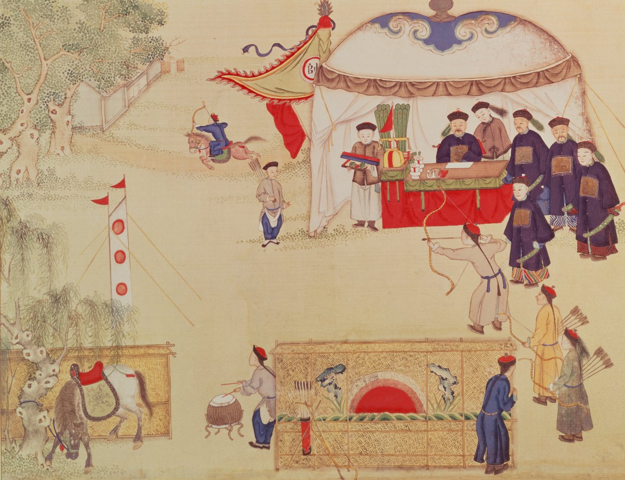 En bueskytingskonkurranse, sent på 1700-tallet (farge på silke) av Chinese School