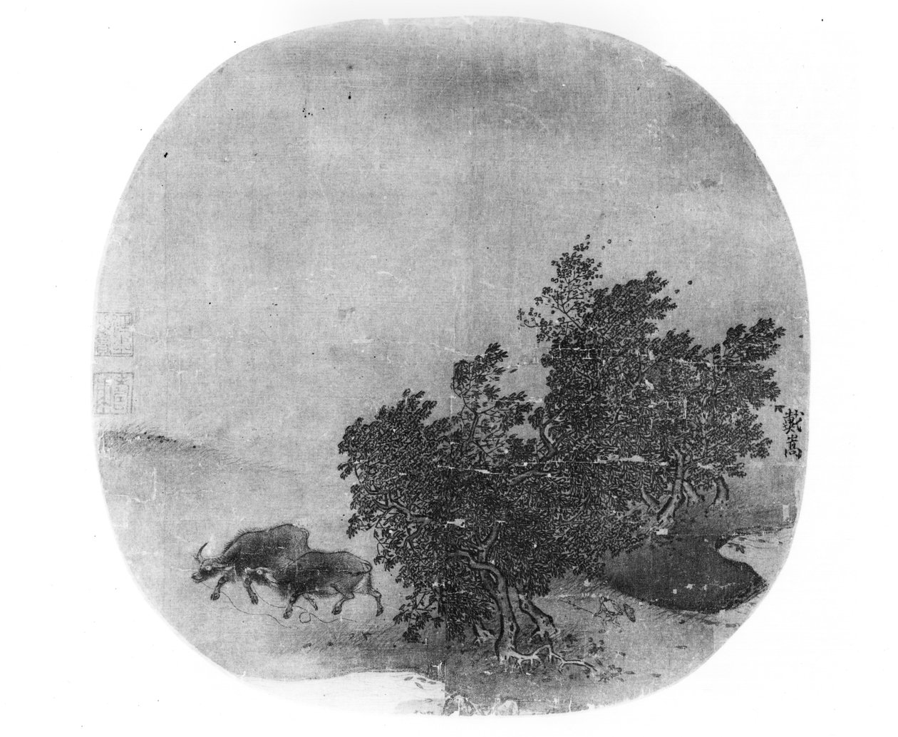 Landskap med vannbøfler, Song-dynastiet (960-1279) (malt silke) av Chinese School