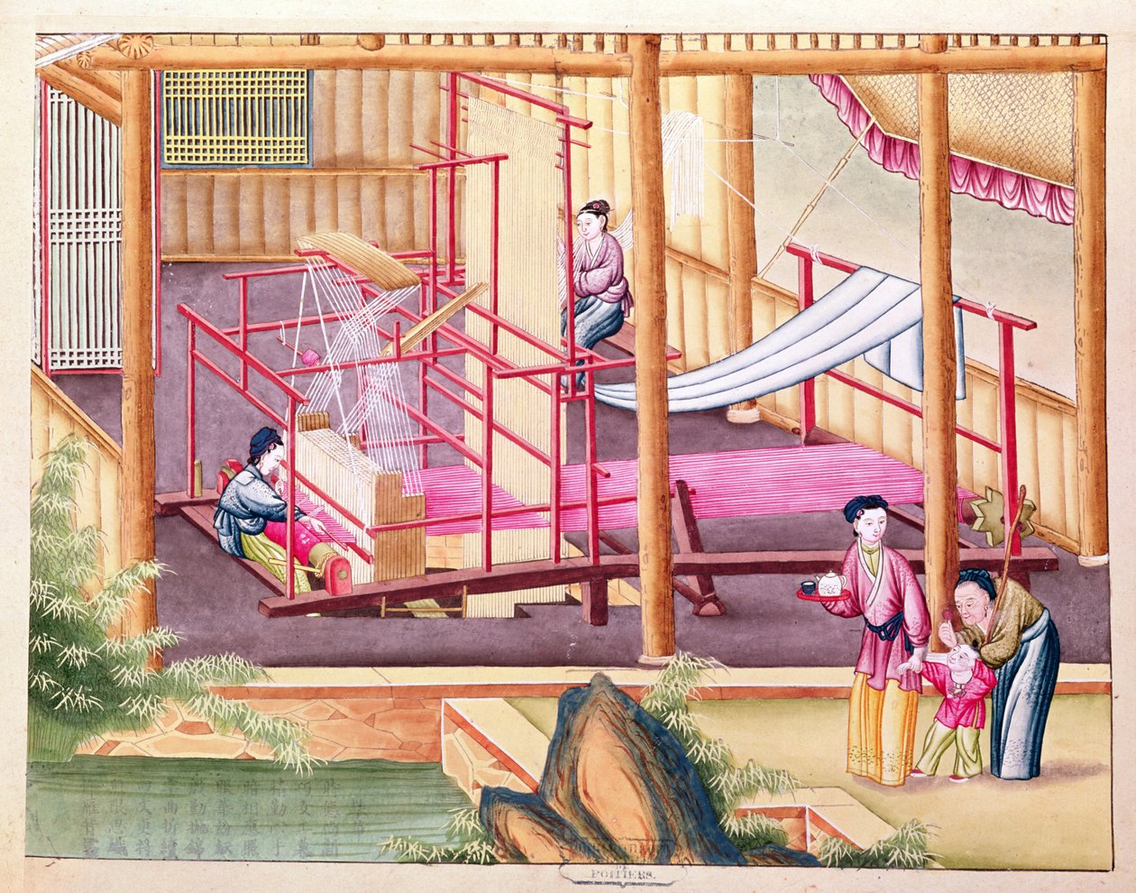 Ms 202 fol.10 Veving, fra en bok om silkeindustrien av Chinese School