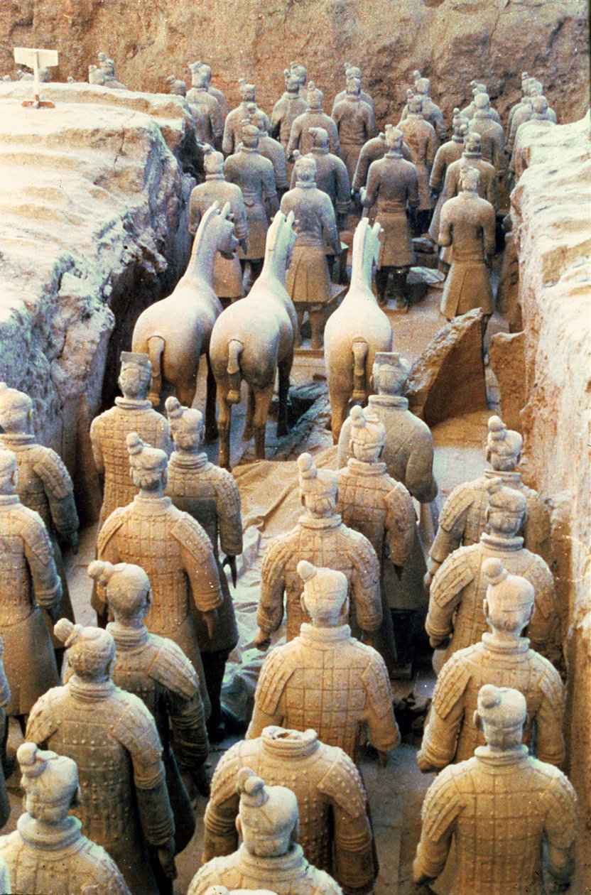 Terracotta-hæren, Qin-dynastiet, 210 f.Kr. (detalj) av Chinese School