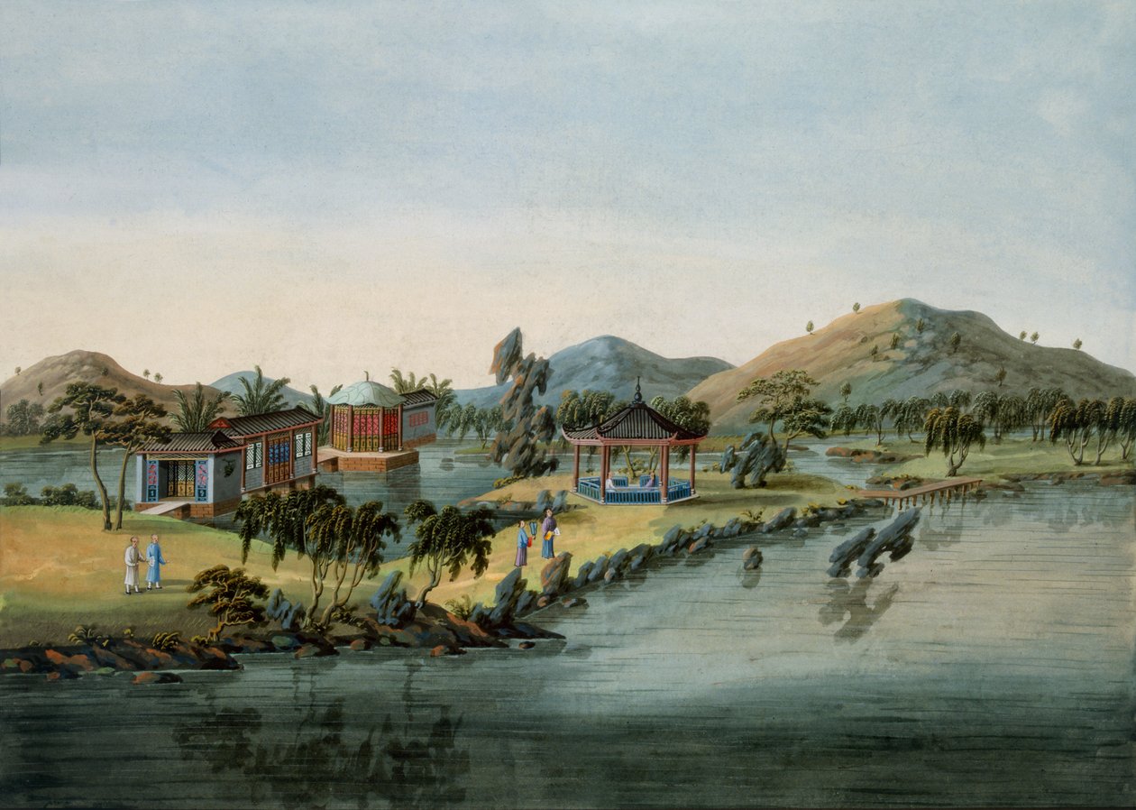 Hagescene, ca. 1820-40 (wc på papir) av Chinese School
