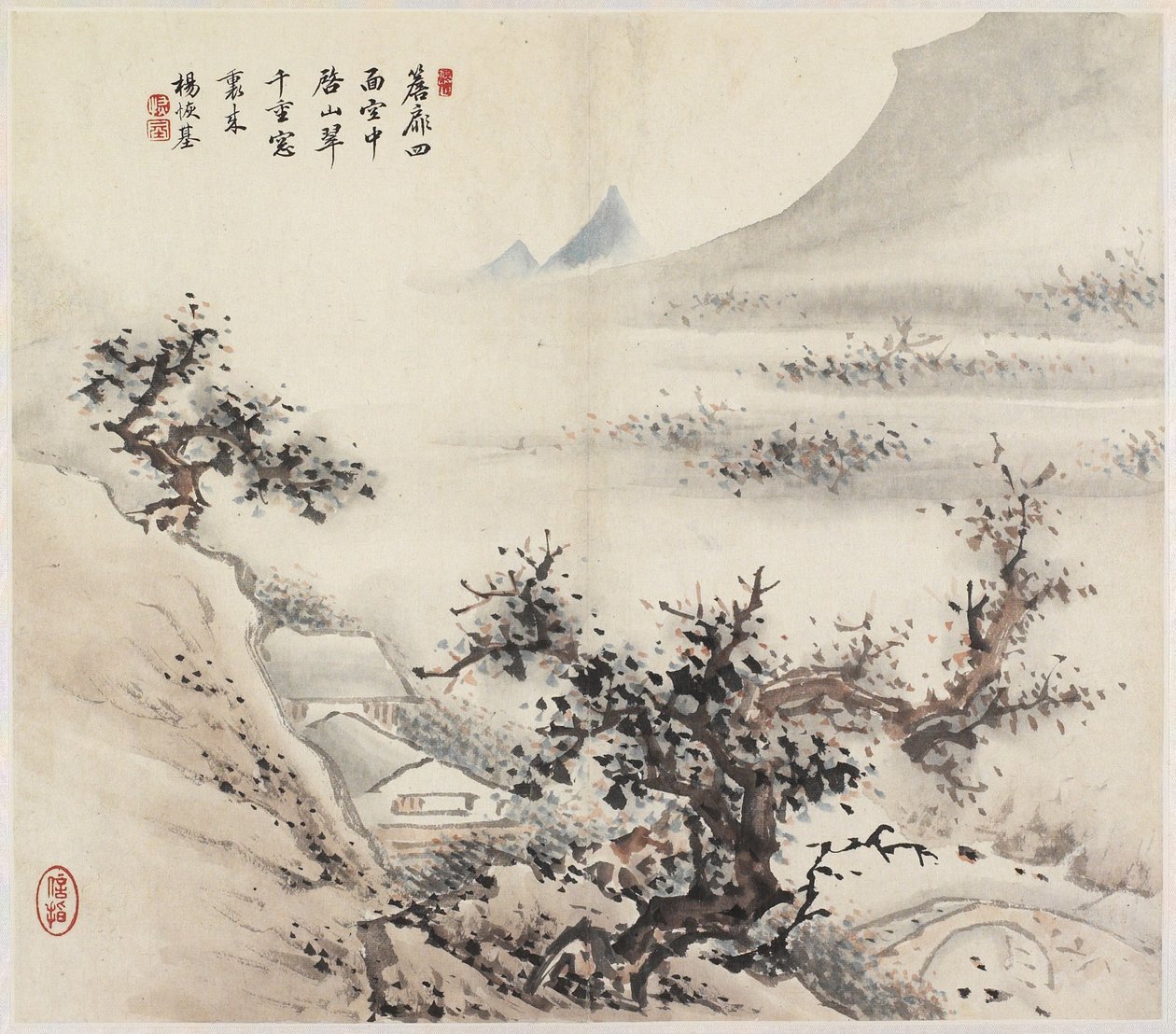 Landskap (blekk og farger på papir) av Chinese School