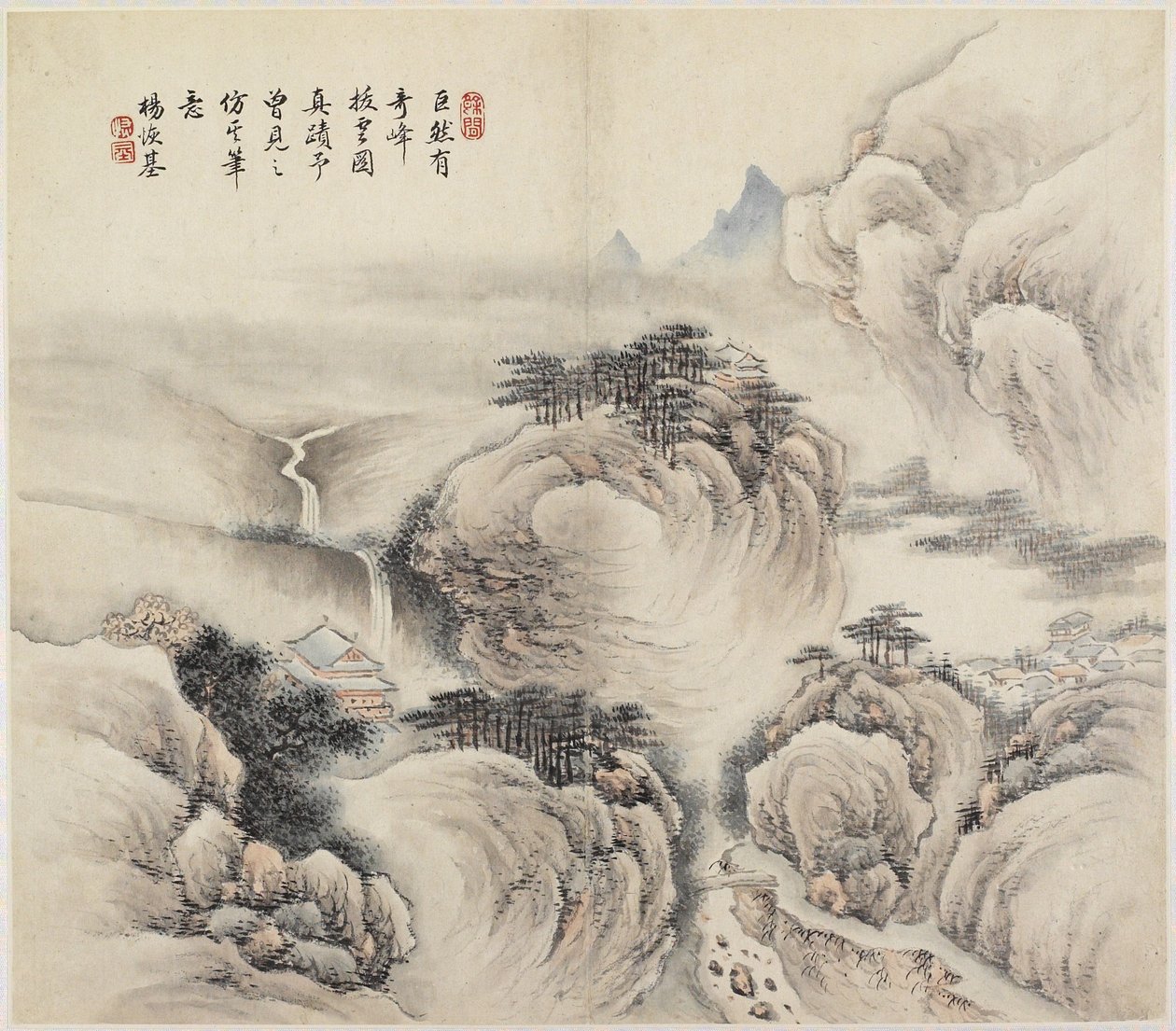 Landskap (blekk og farger på papir) av Chinese School
