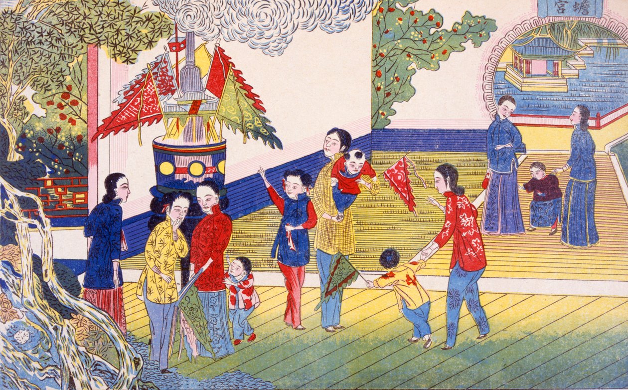 Tchoung Tsieou Chang Yué (treblokktrykk) av Chinese School