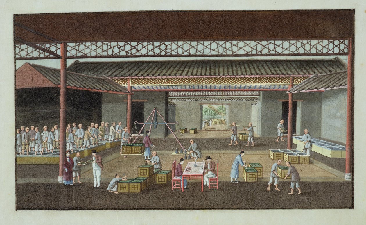 The Tea Depot (gouache på silke) av Chinese School
