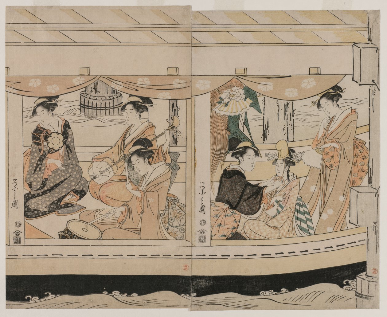 Båtliv på Sumida-elven, midten av 1790-tallet. av Chobunsai Eishi