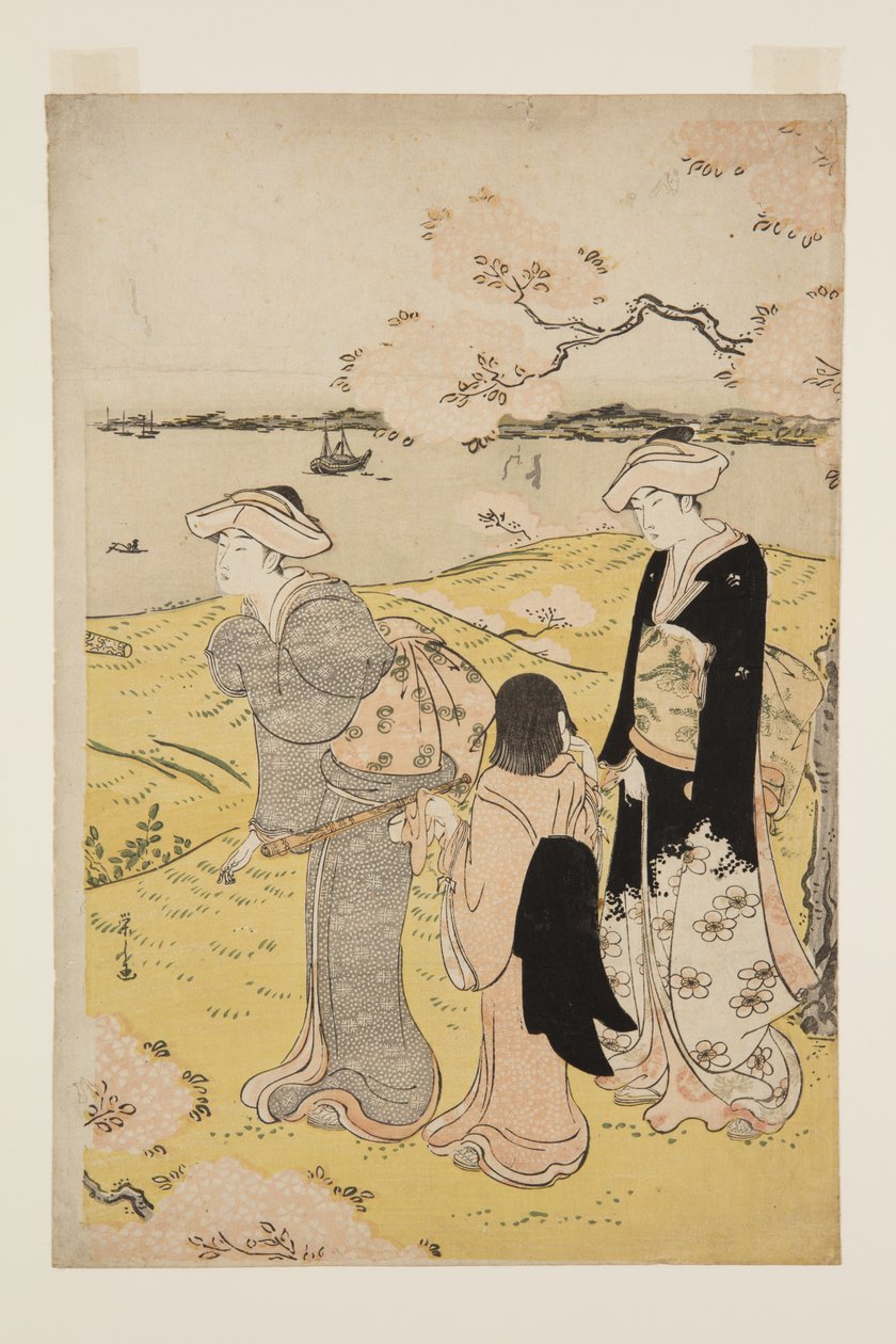 Cherry-blossom viewing at Goten-yama (farget treblokktrykk) av Chobunsai Eishi