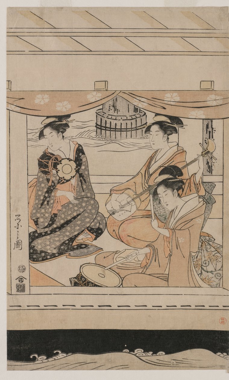 Fest på fritidsbåten Kawaichimaru av Chobunsai Eishi