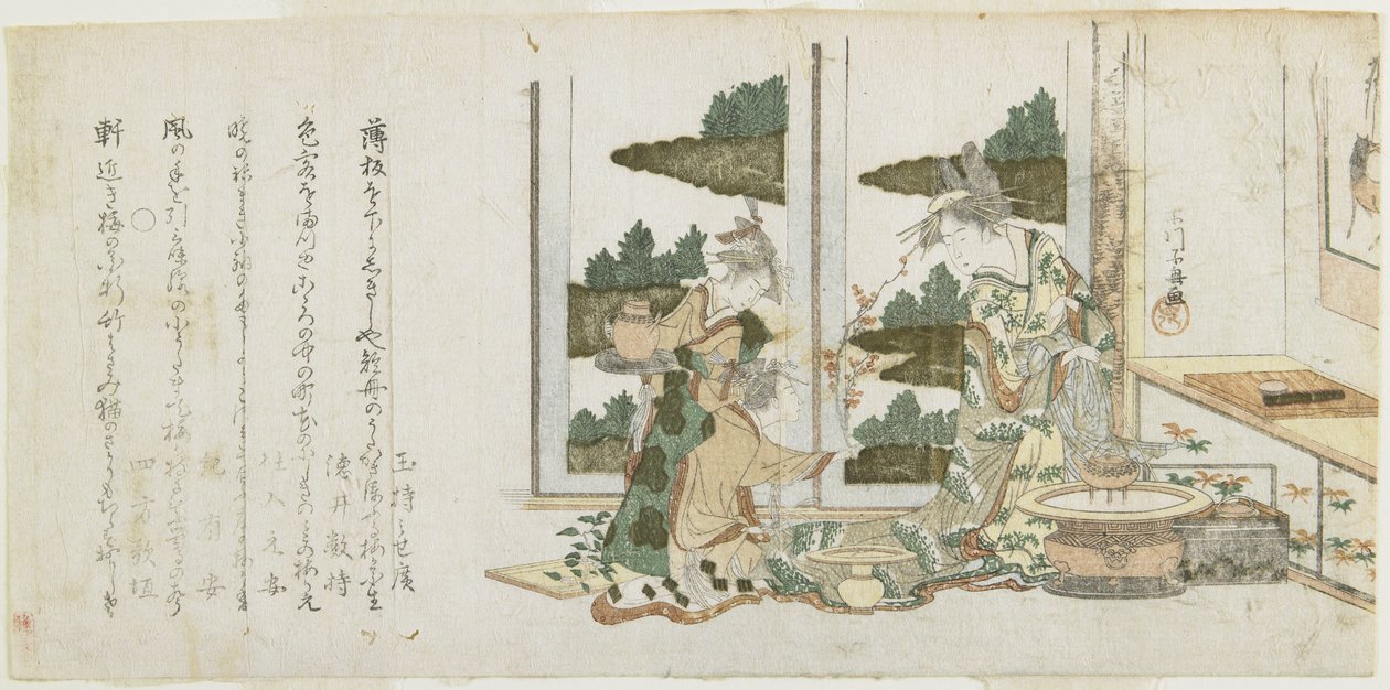 (Tre kvinner som arrangerer blomster), ca. 1806 av Choki Eishusai