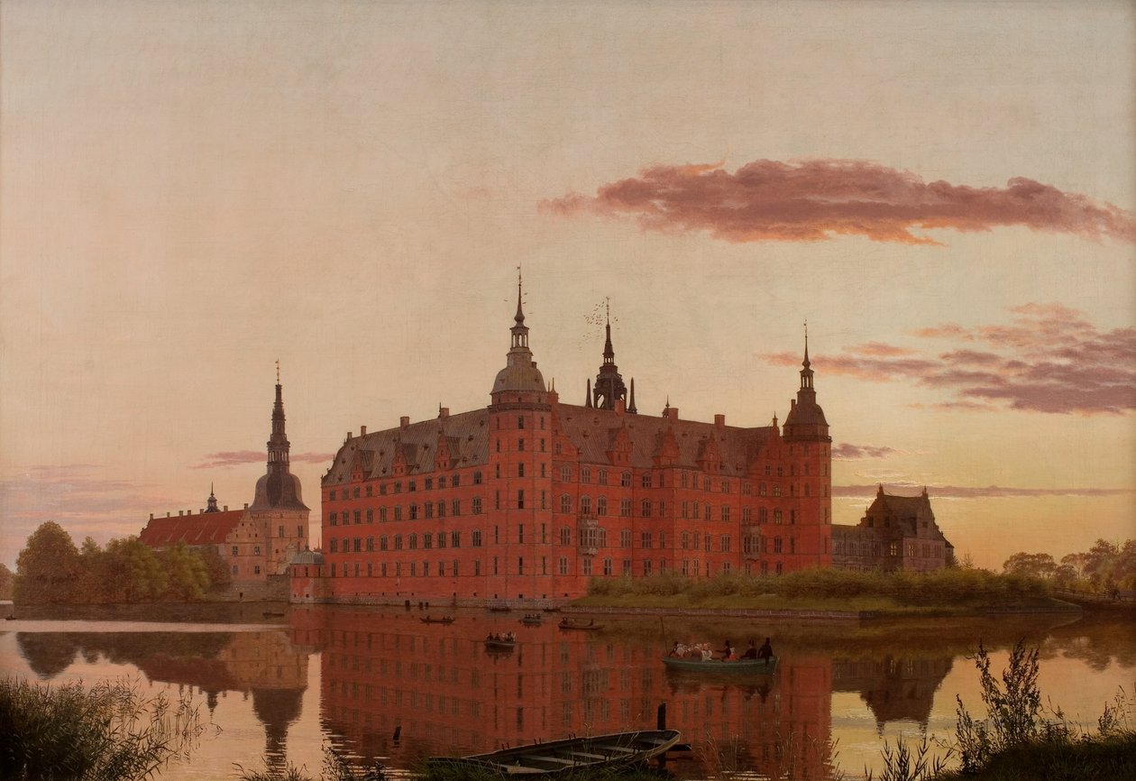Frederiksborg Slott sett fra Jægerbakken. Kveld. av Christen Schjellerup Købke