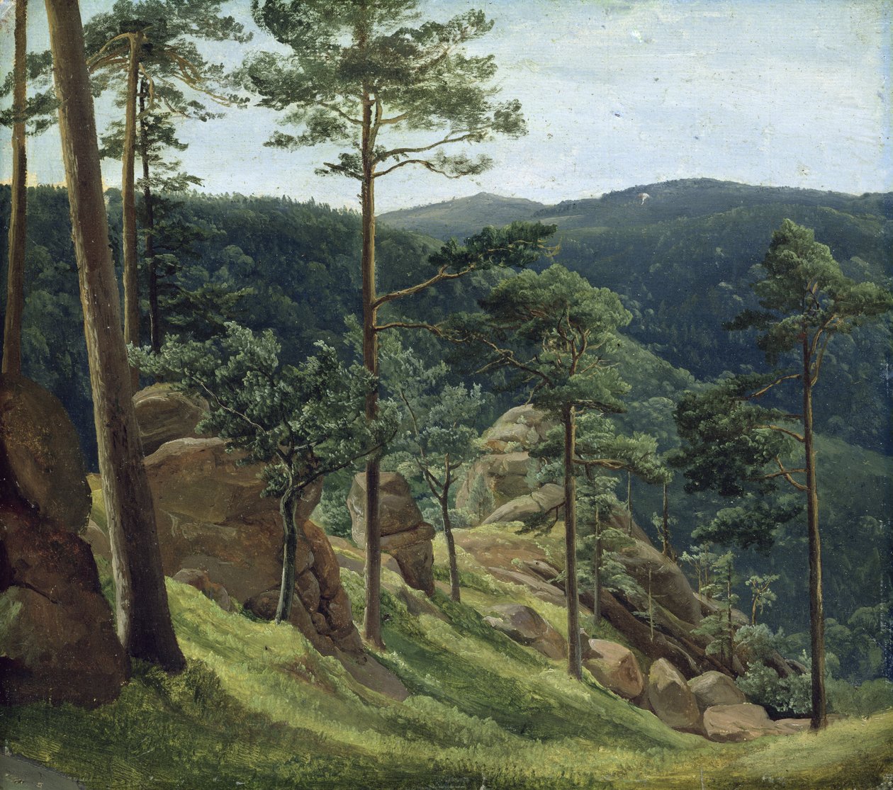 Utsikt over Mount Brocken, 1829 (olje på papir om bord) av Christian Ernst Bernhard Morgenstern