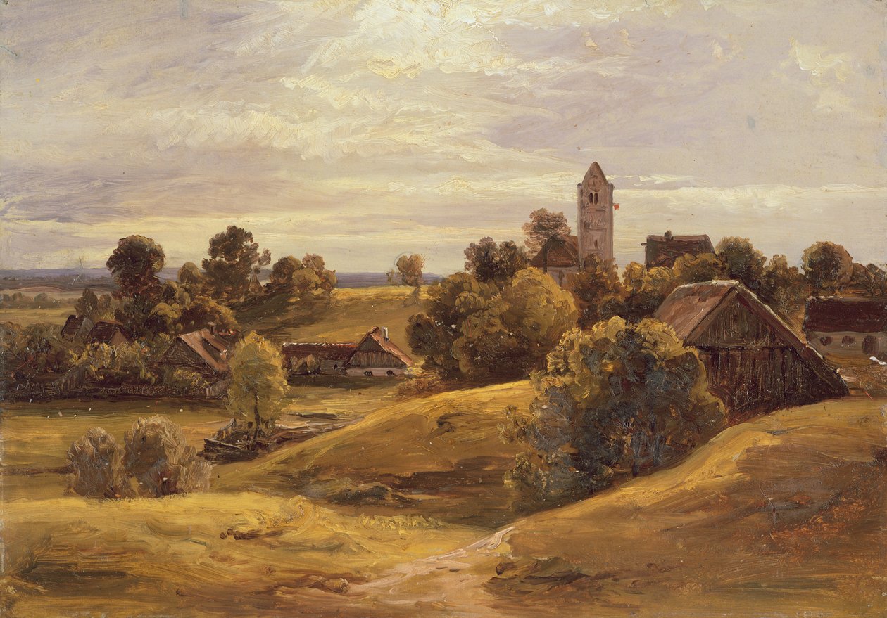 Landsby nær Dachau, 1859 (olje på papir lagt ned på papp) av Christian Ernst Bernhard Morgenstern