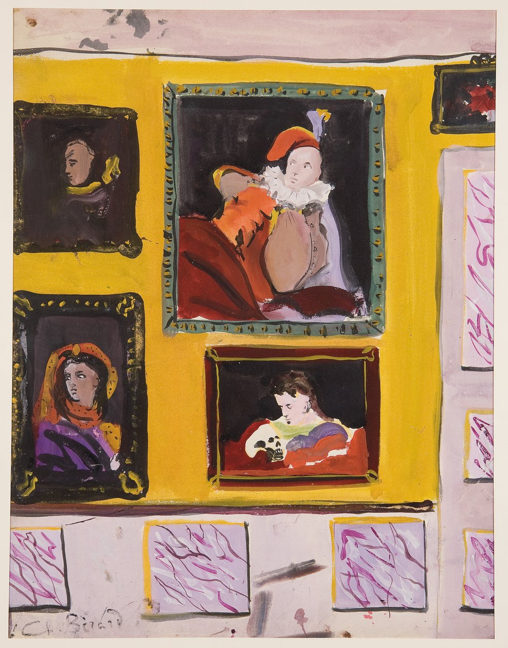 Kostymerte karakterer, ca. 1935-45 (gouache på papir) av Christian Bérard