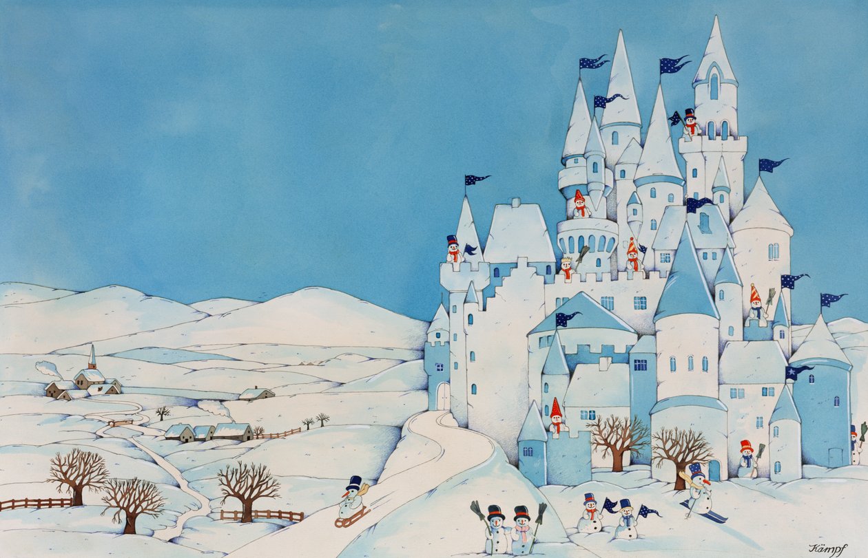 Snowman Castle, 1997 (wc på papir) av Christian Kaempf