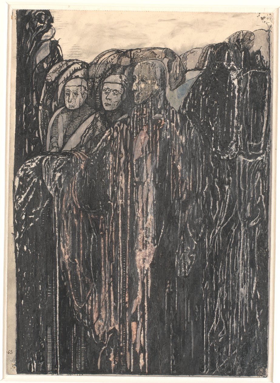 Tre figurer i en hage. av Christian Kongstad Petersen