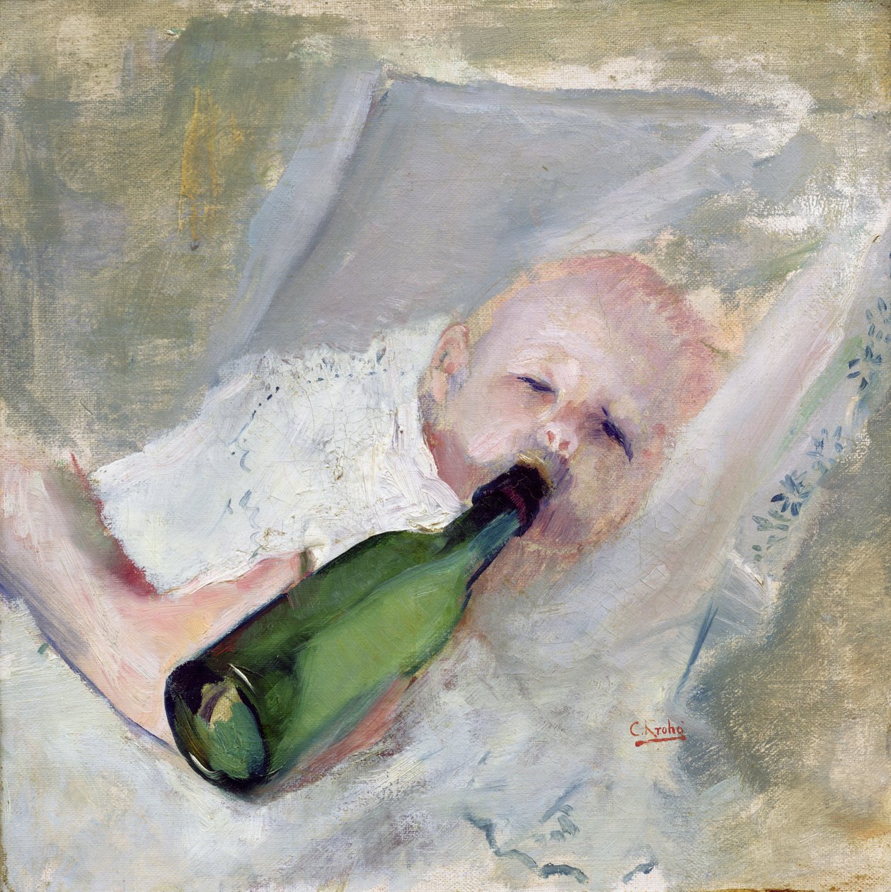 Baby med melkeflaske (olje på lerret) av Christian Krohg