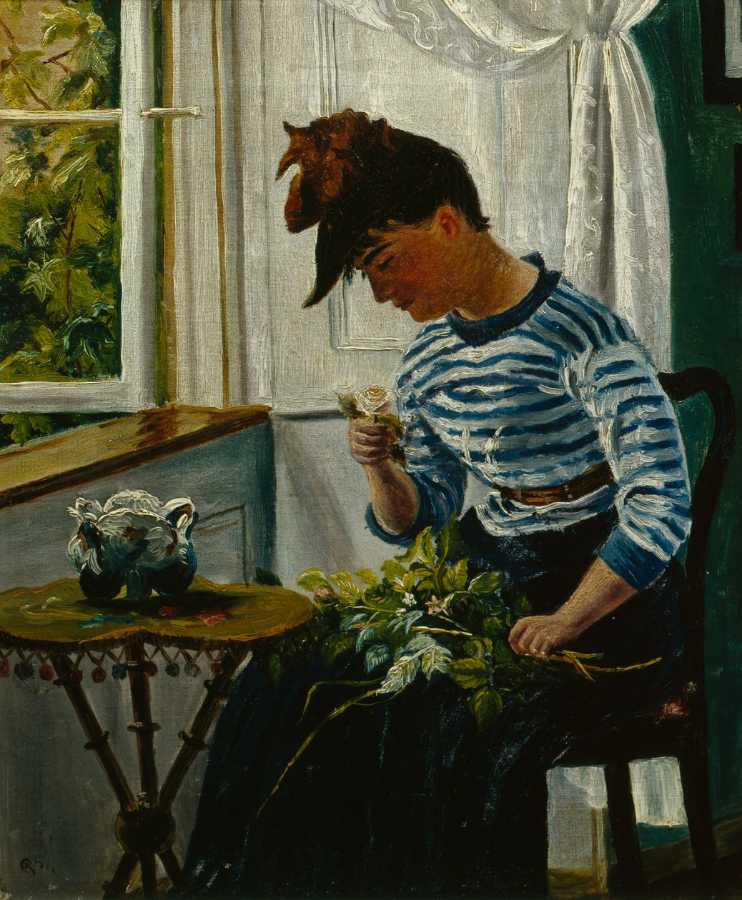 Jente med blomster av Christian Krohg