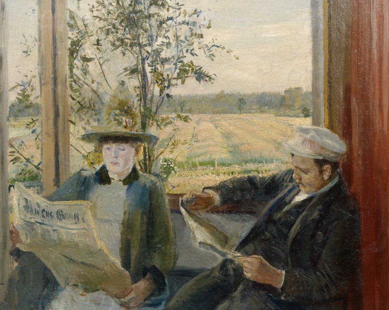 Oda reading the newspaper Verdens Gang av Christian Krohg