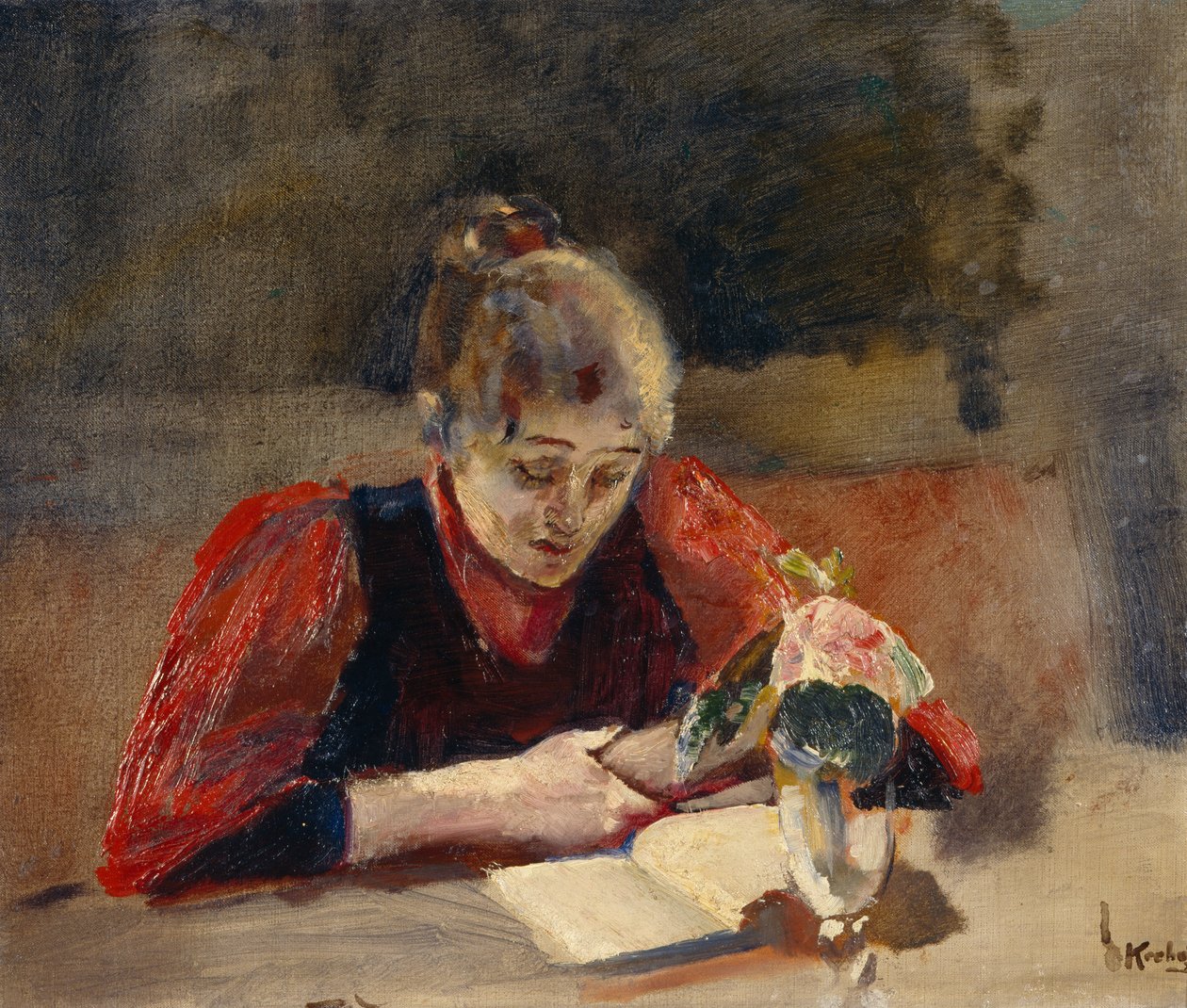 Oda sitter og leser av Christian Krohg