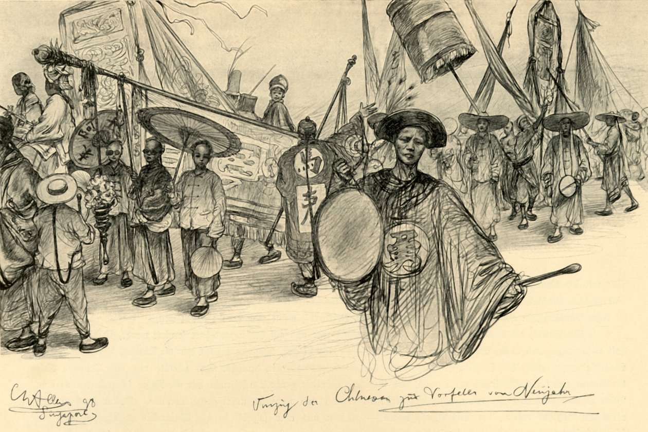 Nyttårsparade, Singapore, 1898. av Christian Wilhelm Allers