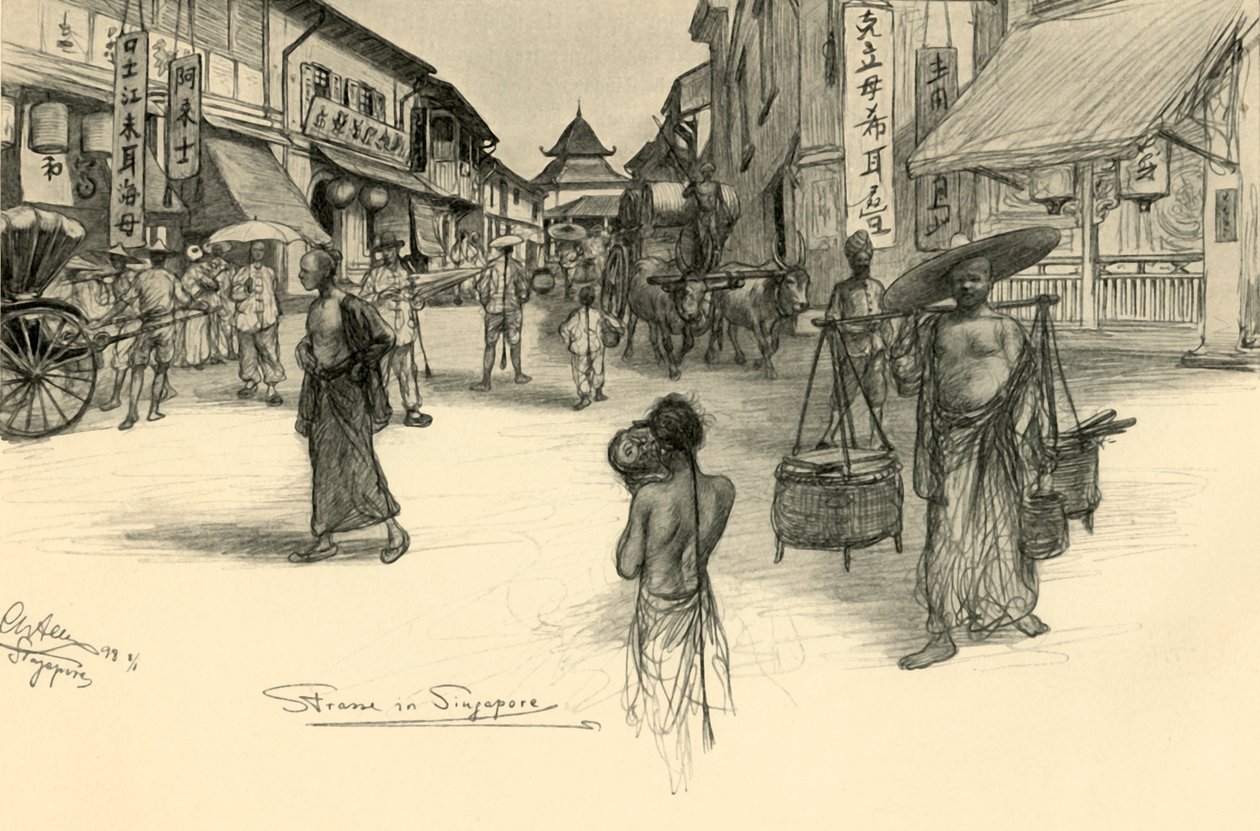 Gatebilde, Singapore, 1898. av Christian Wilhelm Allers