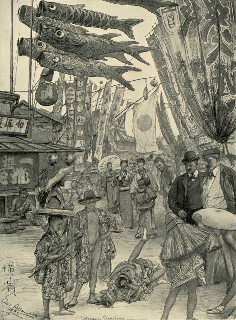 Gatebilde, Yokohama, Japan, 1898. av Christian Wilhelm Allers