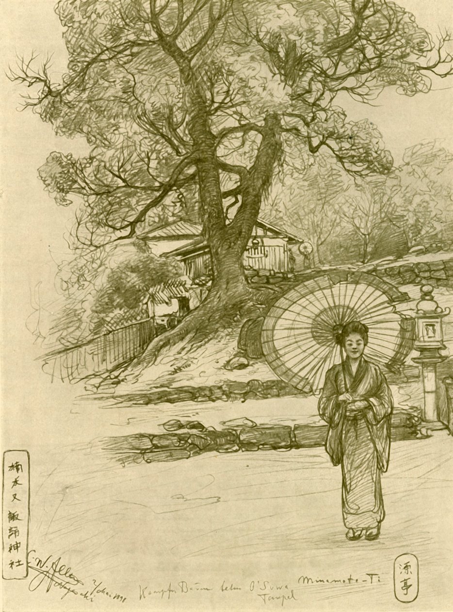 Kvinne med parasoll, Nagasaki, Japan, 1898. av Christian Wilhelm Allers