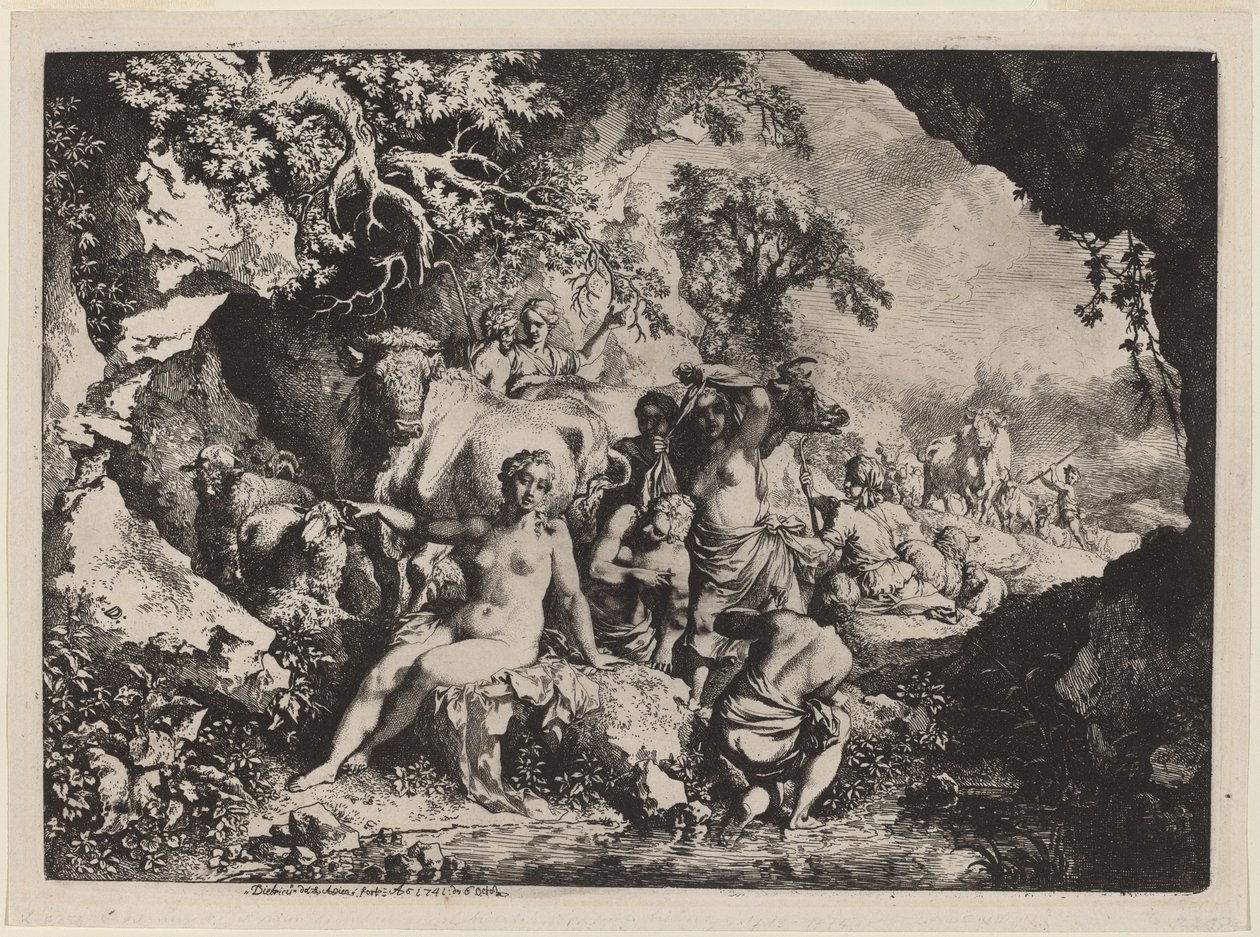Nymfer som bader i en hule av Christian Wilhelm Ernst Dietrich