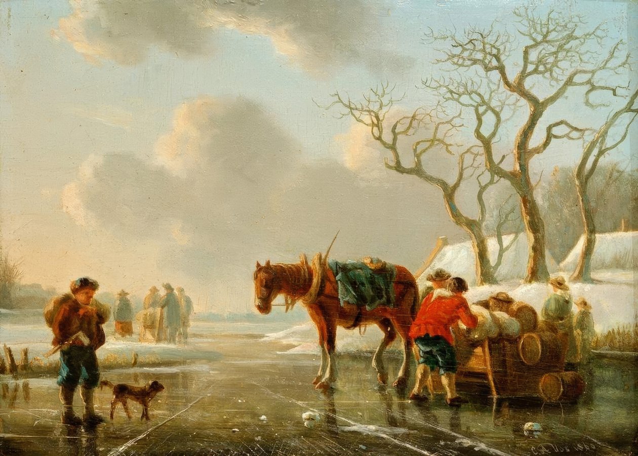 Vinterkveld på den iskalde elva av Christoffel Albertus Vos
